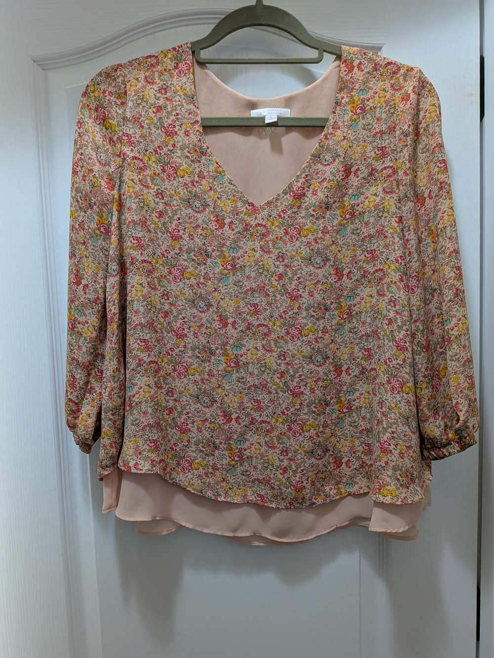 LC Lauren Conrad Floral V-Neck Layered Blouse - Pink Multicolor